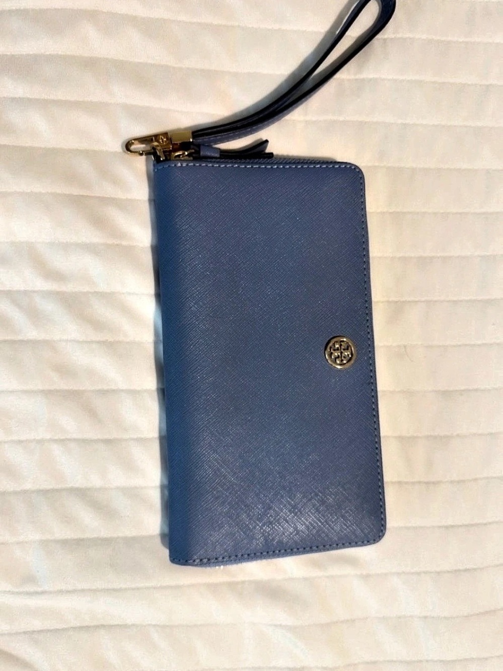 Tory Burch Robinson Saffiano Leather Zip Continental Wallet Blue